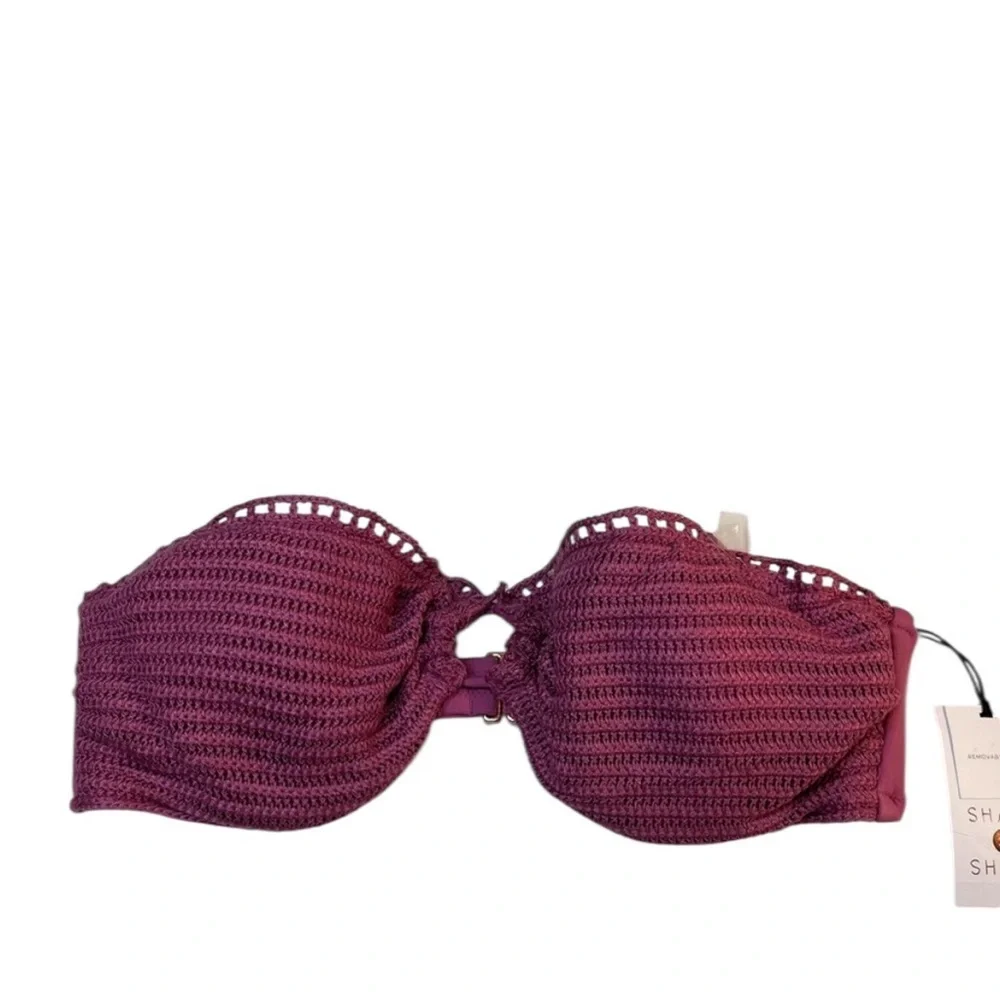 Shade & Shore Bikini Top Crochet Bandeau, Plum Color,‎ Size 34B, NWT